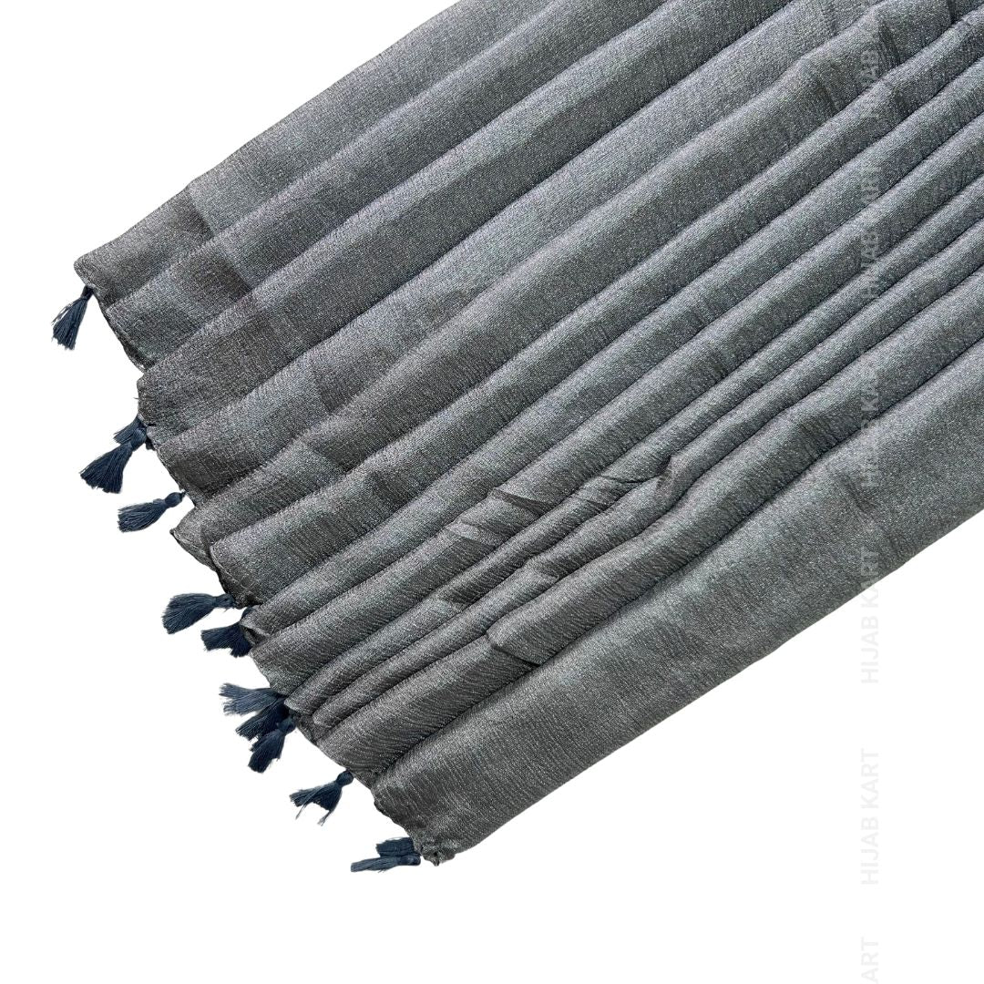 Ash Grey- Silk Shimmer Hijab with Tassels