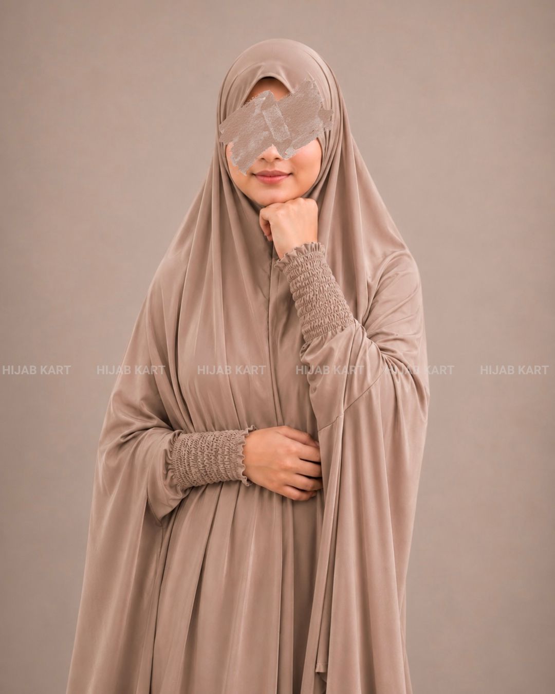 Desert Tan- Haya Khimar with Smocked Sleeves
