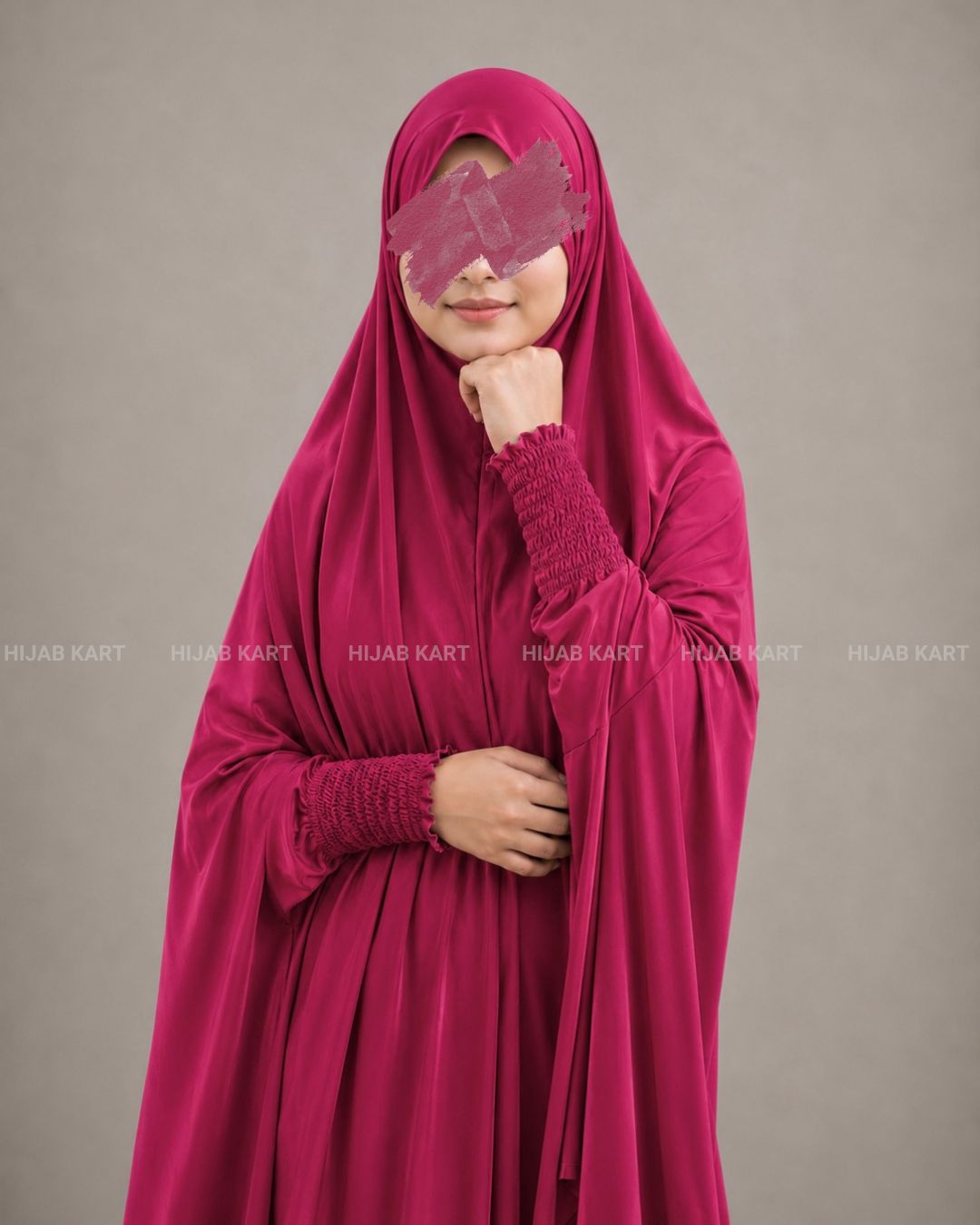 Barbie Pink- Haya Khimar with Smocked Sleeves