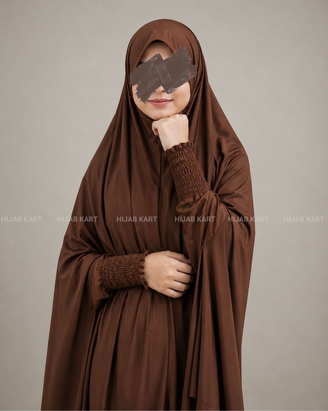 Chocolate- Haya Khimar with Smocked Sleeves