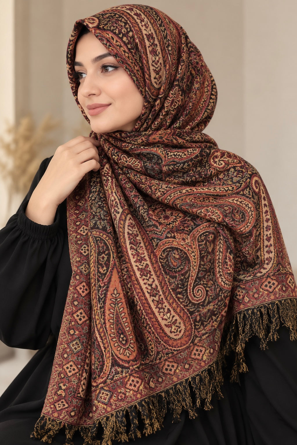 Rustic Burgundy - Paisley Pashmina Hijab