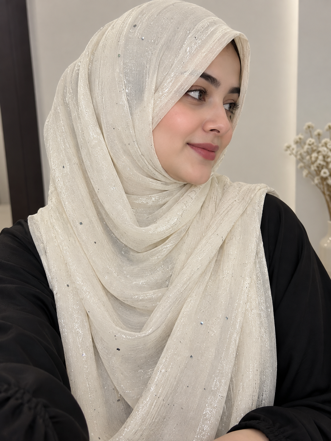 Pearl White- Flowy Organza Sparkle Hijab