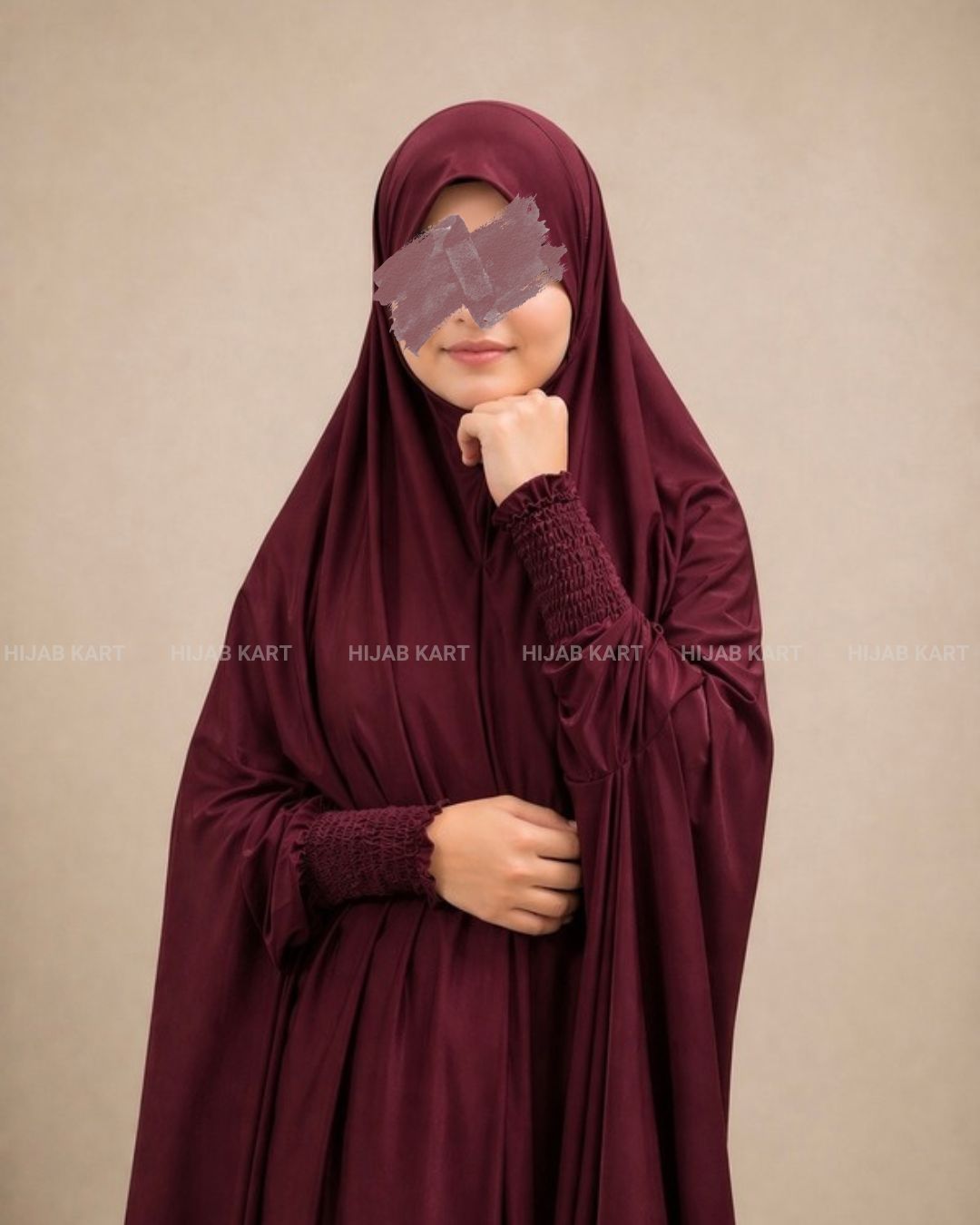 Maroon - Haya Khimar with Smocked Sleeves