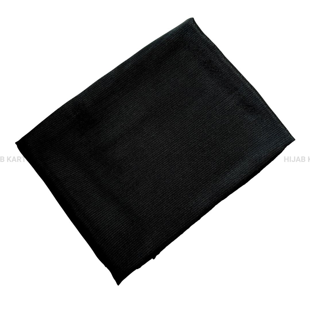 Rich Black- Ribbed Caramel Satin Hijab