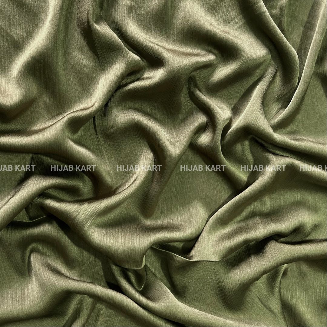 Textured Crepe Satin Hijab- Moss Green