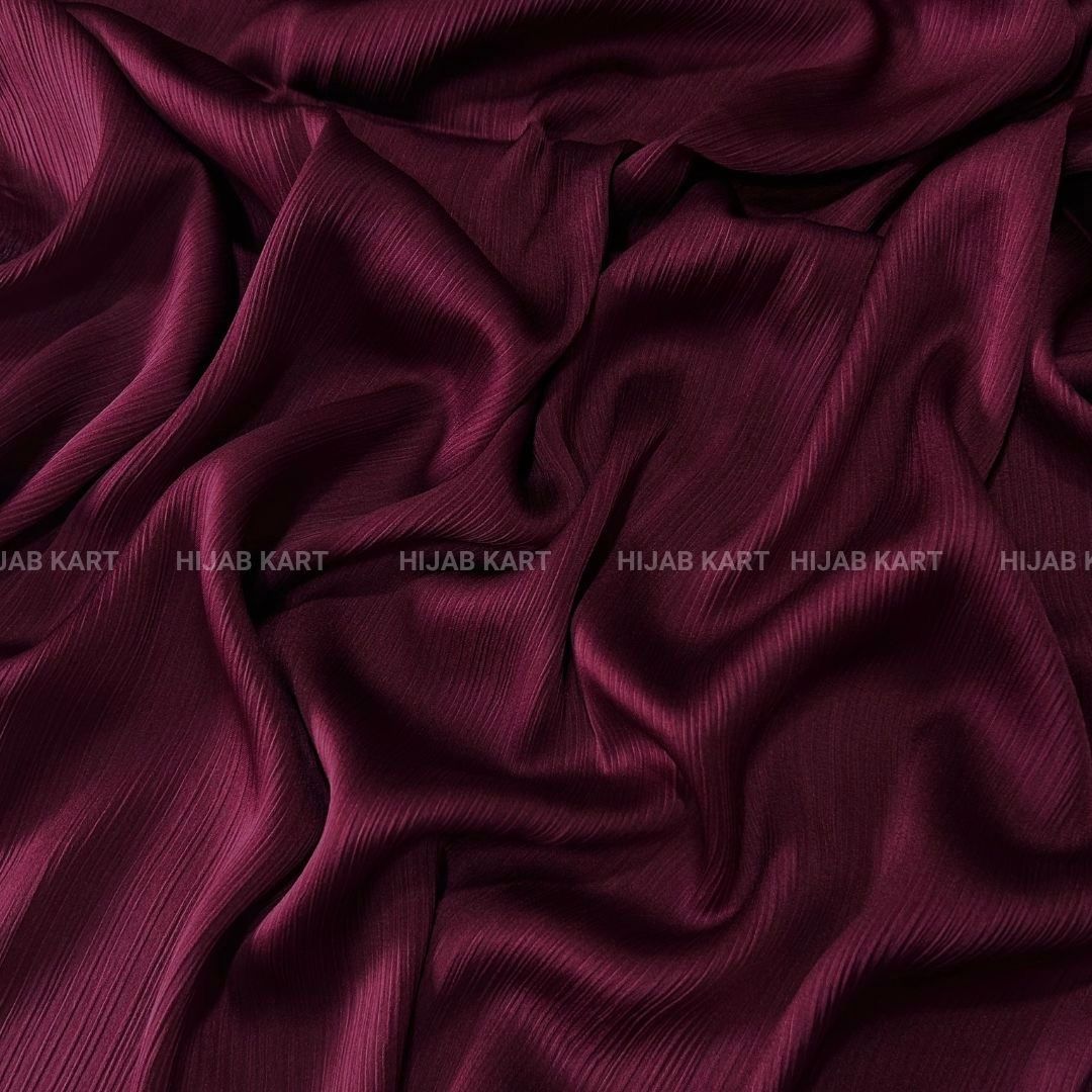 Textured Crepe Satin Hijab- Maroon