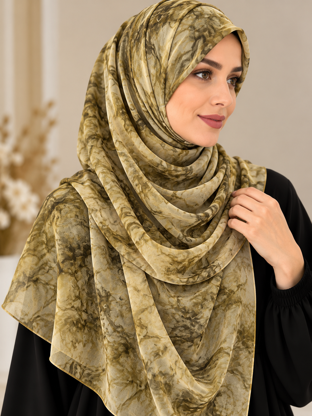 Antique Olive - Tie Dye Chiffon Hijab