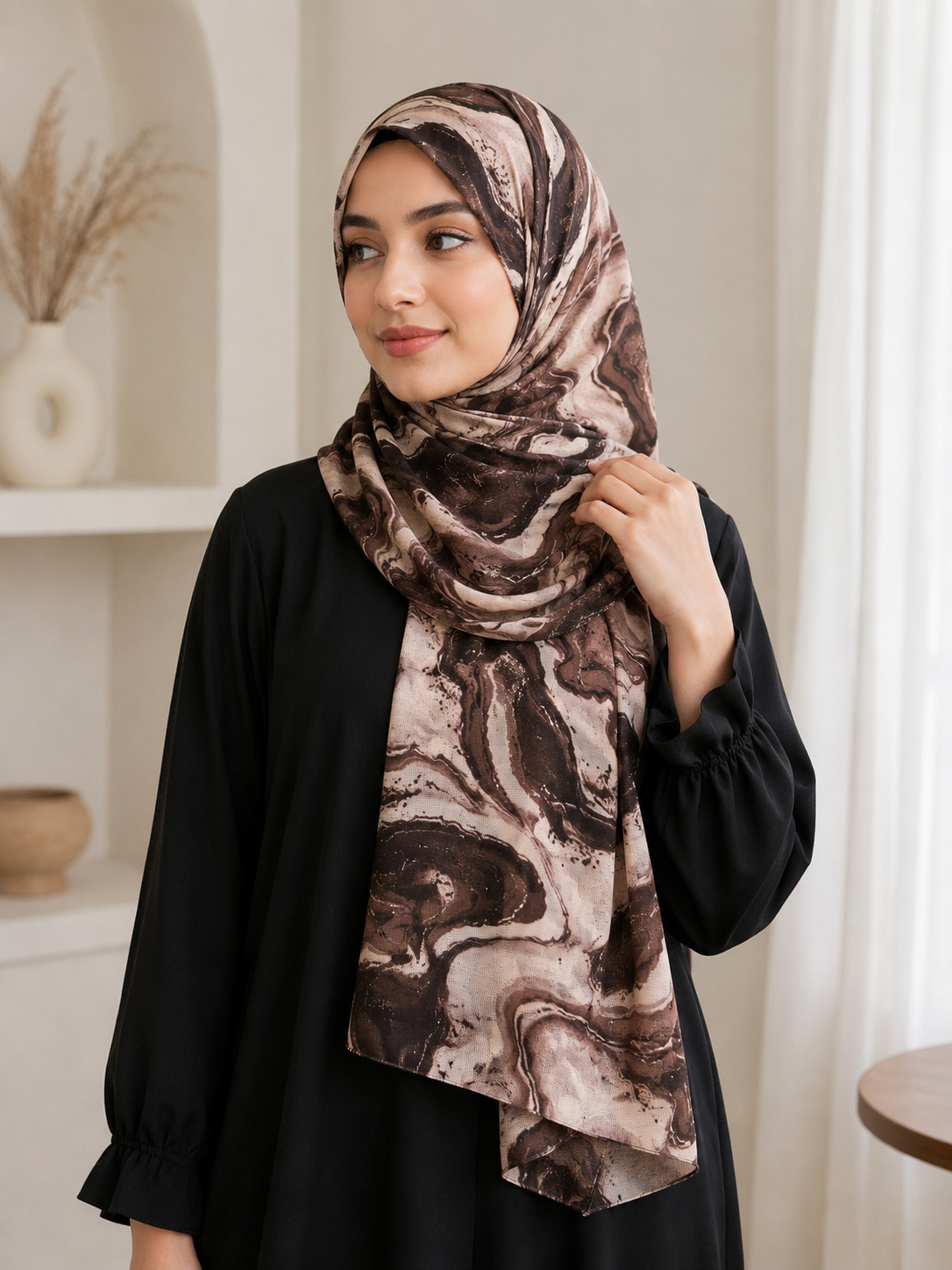 Mocha Swirl- Modal Cotton Marble Print Hijab
