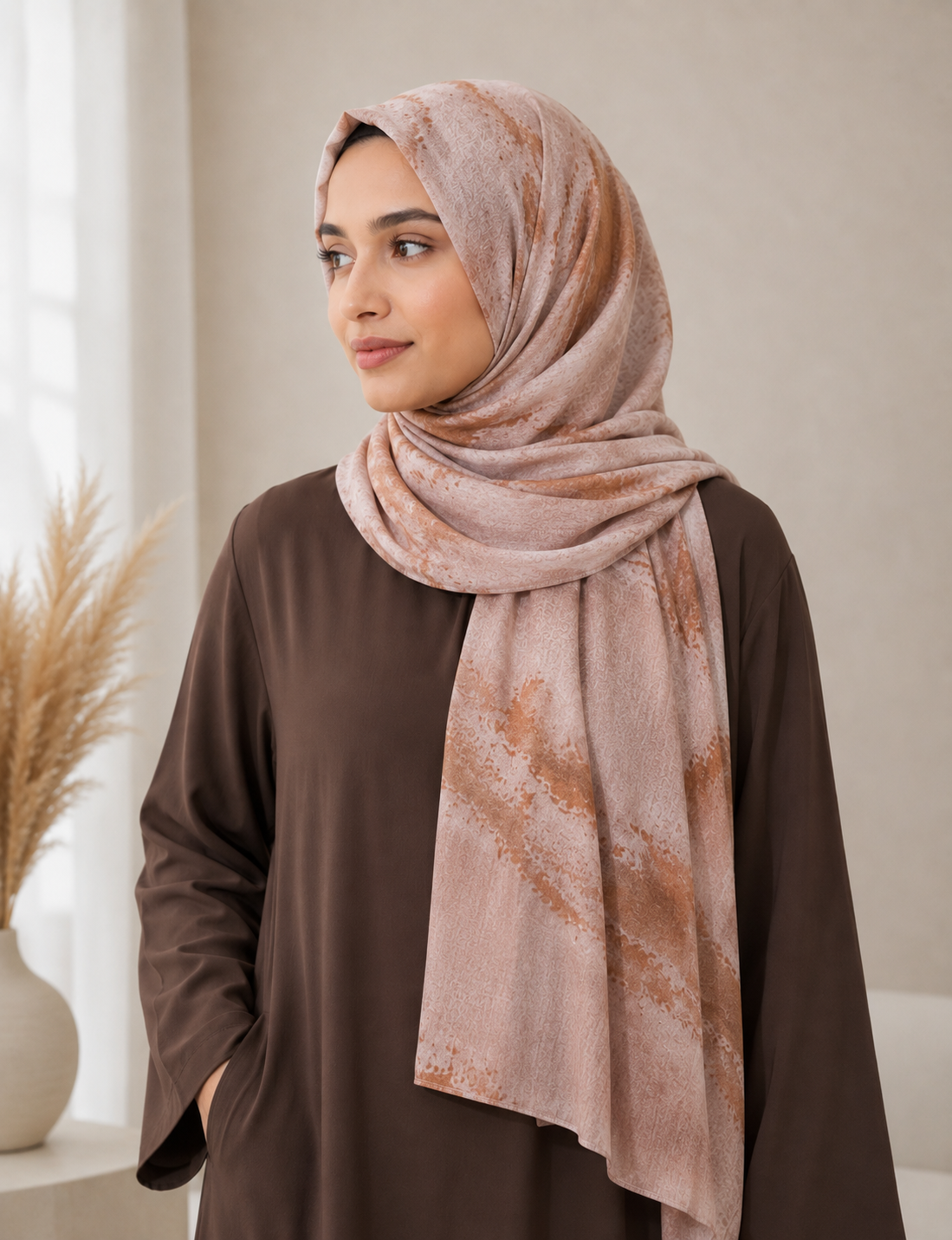 Blush Mocha - Modal Cotton Marble Print Hijab