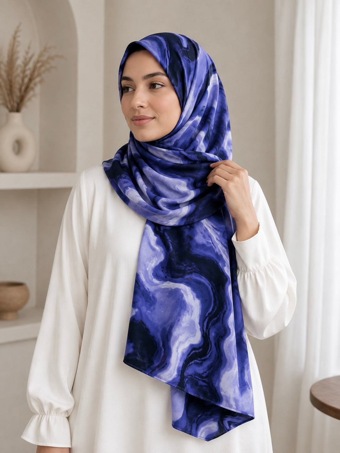 Purple Ink Swirl- Modal Cotton Marble Print Hijab