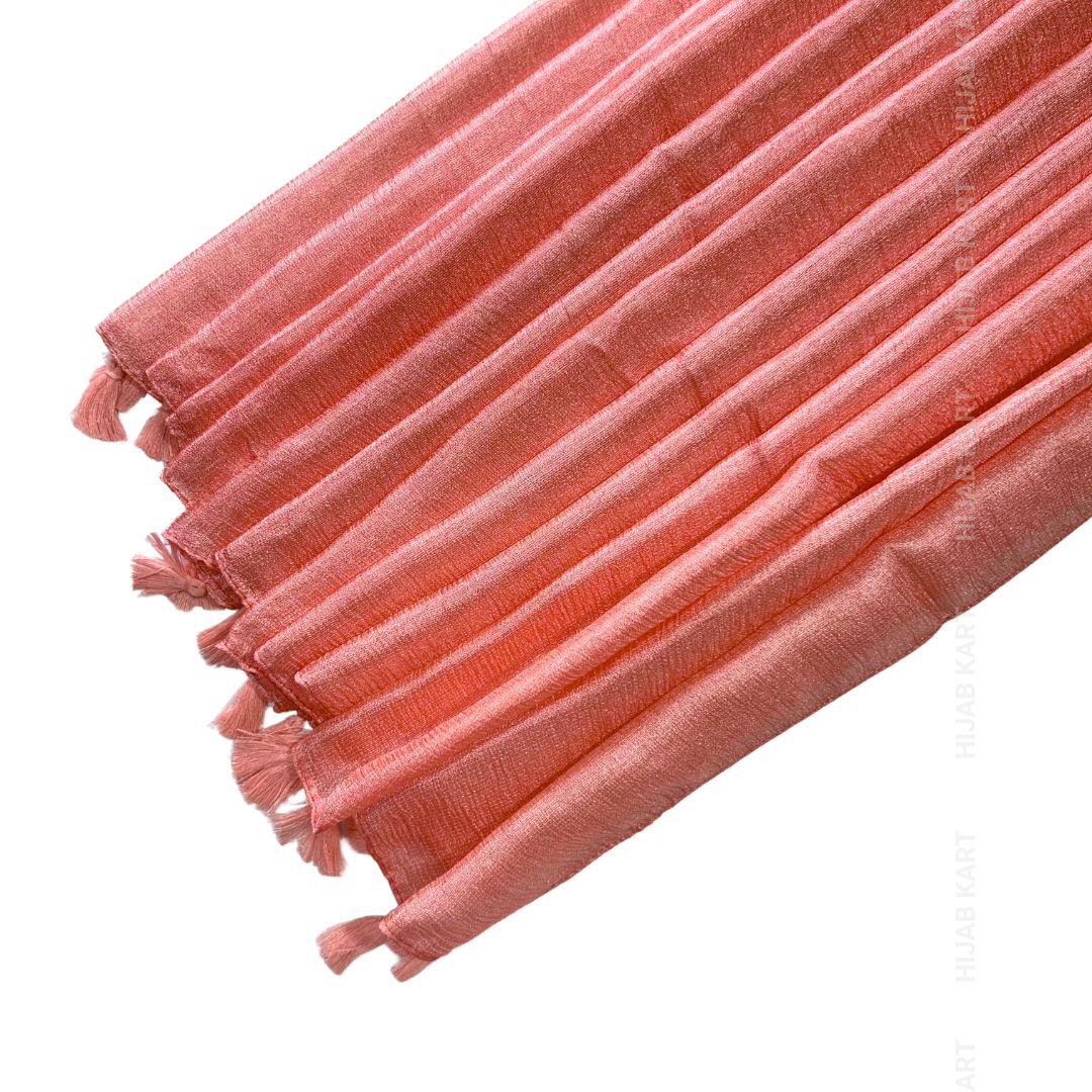 Coral- Silk Shimmer Hijab with Tassels