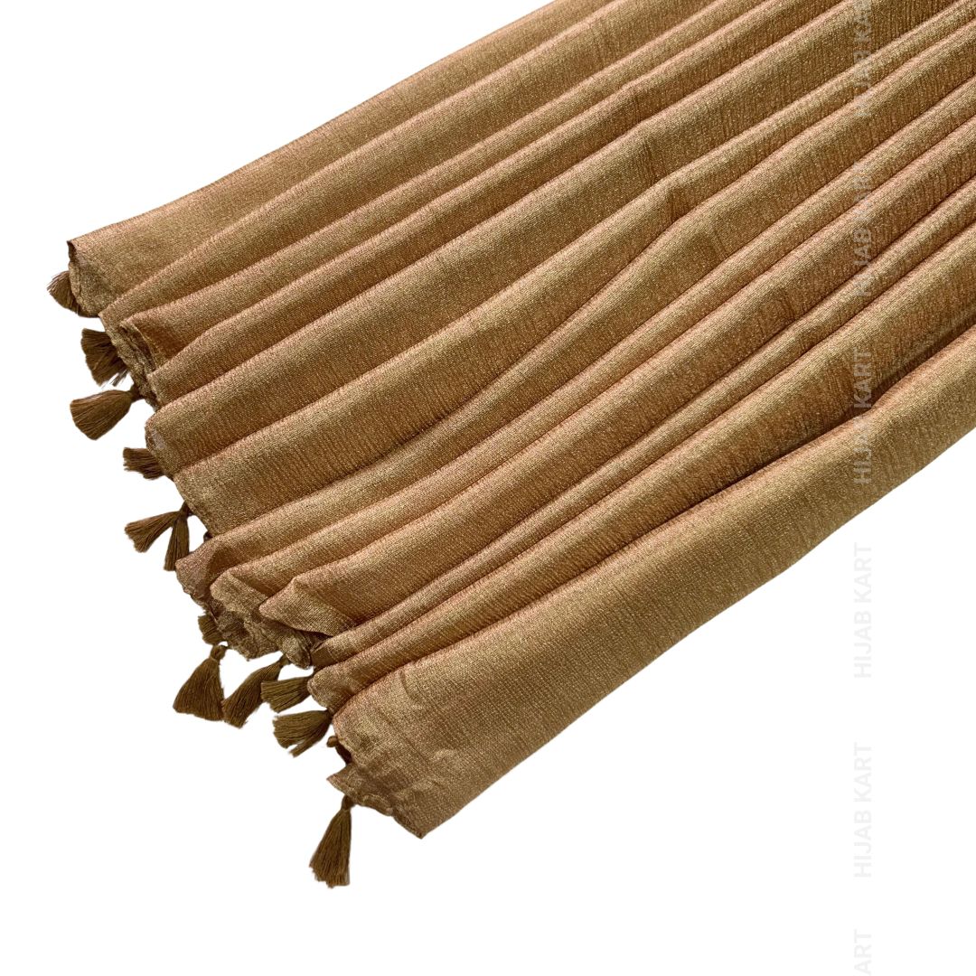 Gold- Silk Shimmer Hijab with Tassels