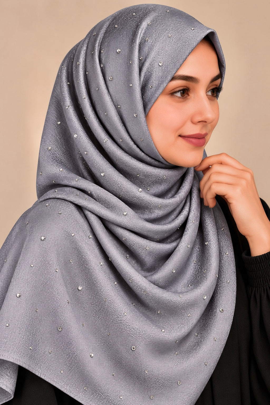 Smoke Grey - Dewdrop Bubble Satin Stone Hijab