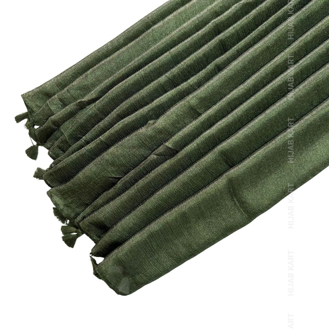 Army Green- Silk Shimmer Hijab with Tassels