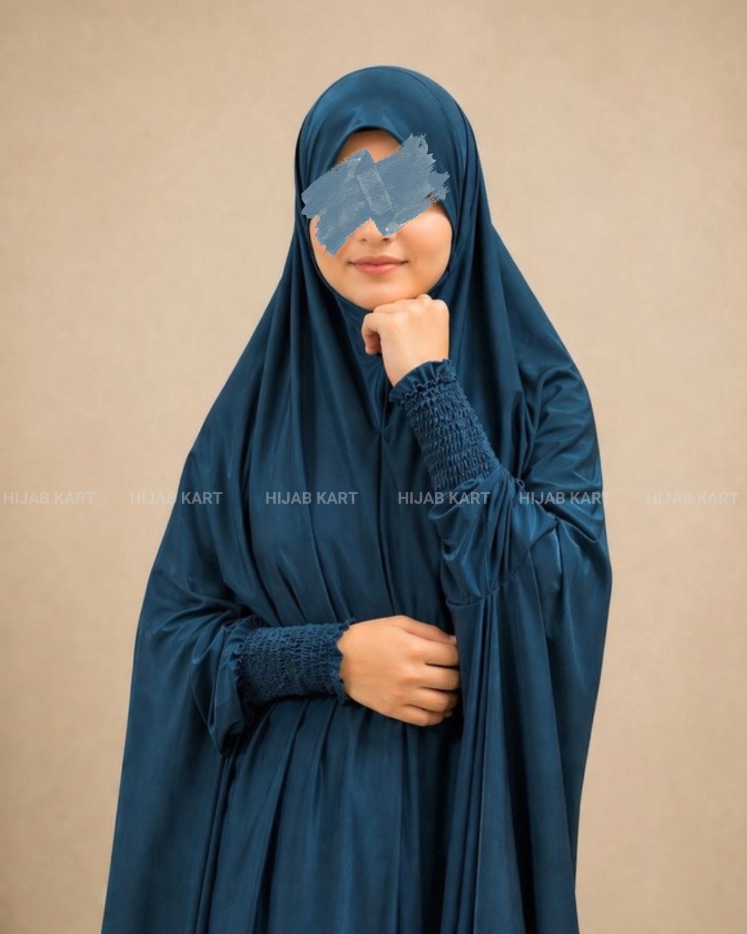 Midnight Teal- Haya Khimar with Smocked Sleeves