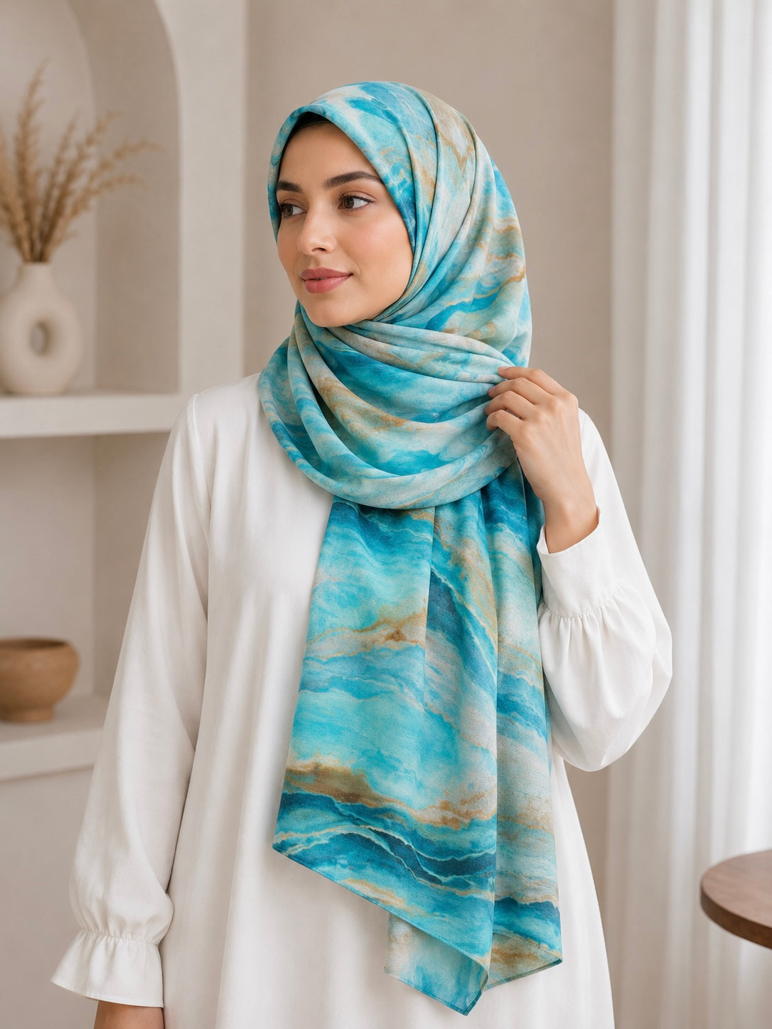 Turquoise Flow- Modal Cotton Marble Print Hijab