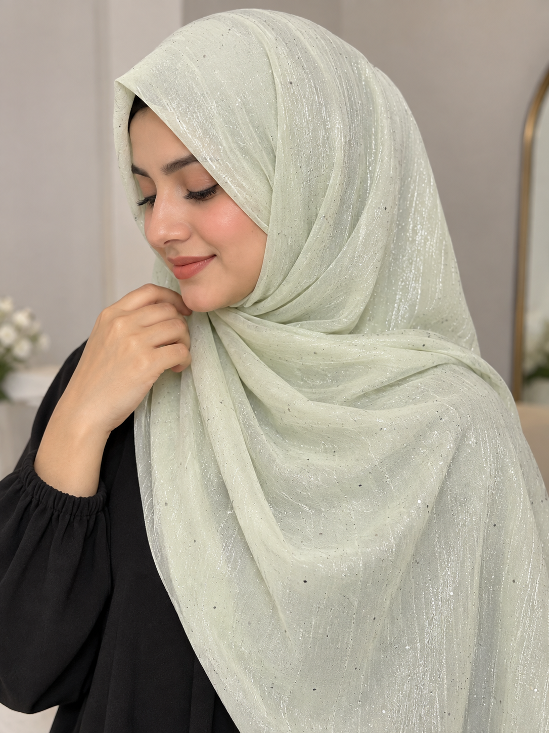 Pastel Green- Flowy Organza Sparkle Hijab