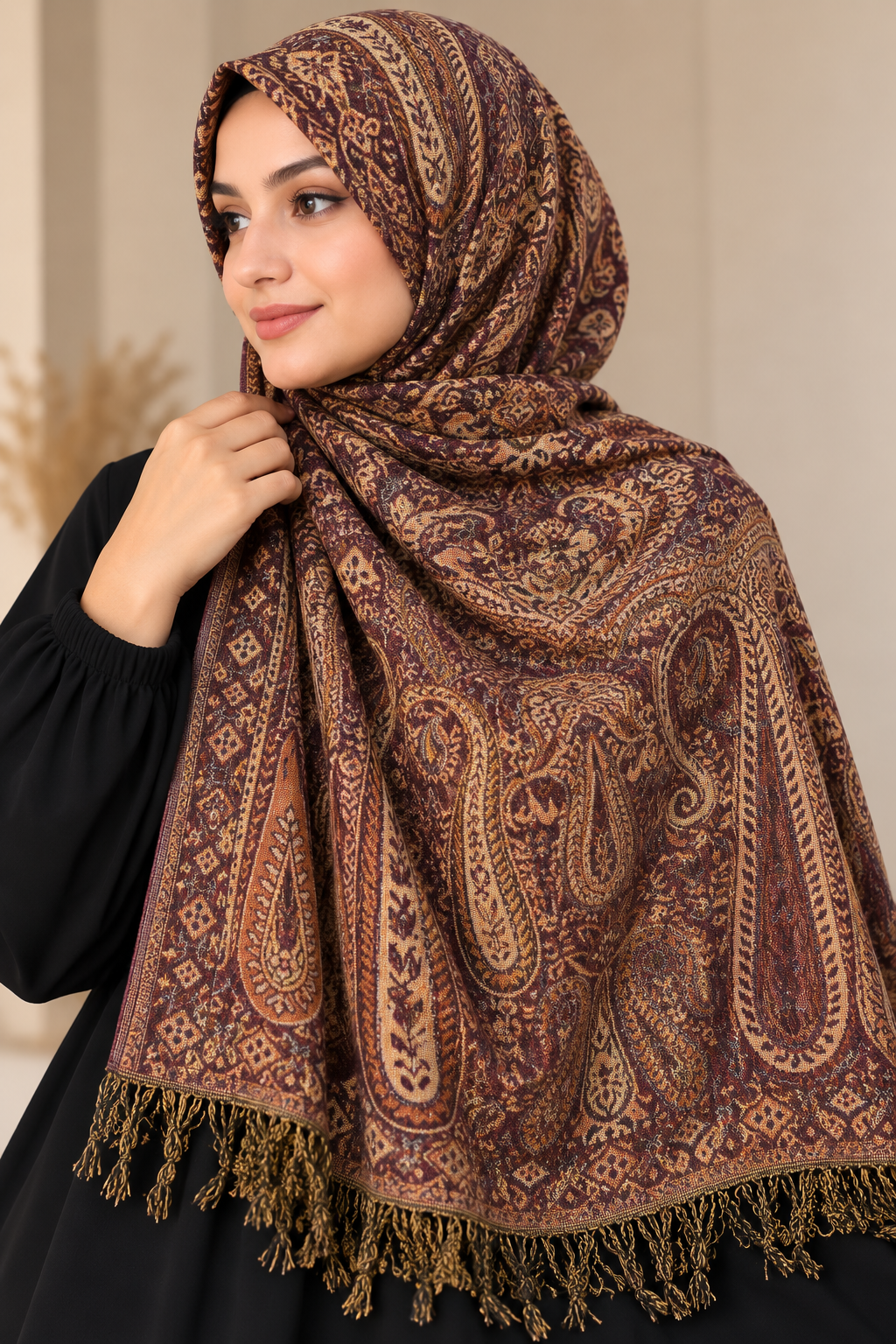 Mahogany Brown - Paisley Pashmina Hijab