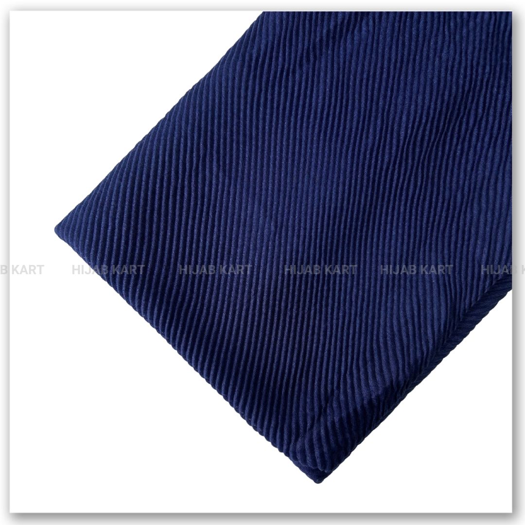 Cotton Pleated Hijab - Navy Blue Color