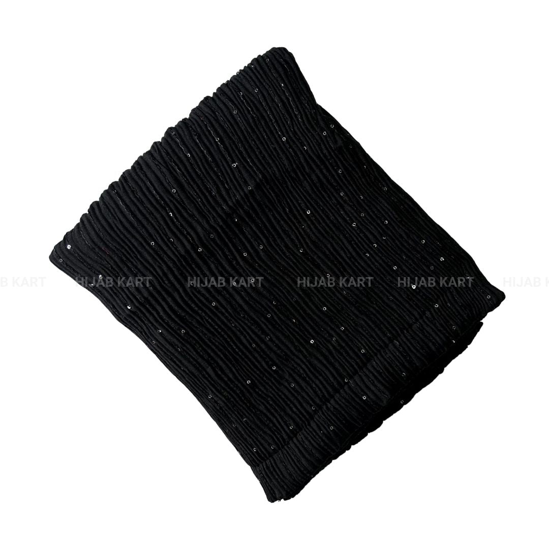 Rich Black- Cotton Crushed Sequins Line Hijab