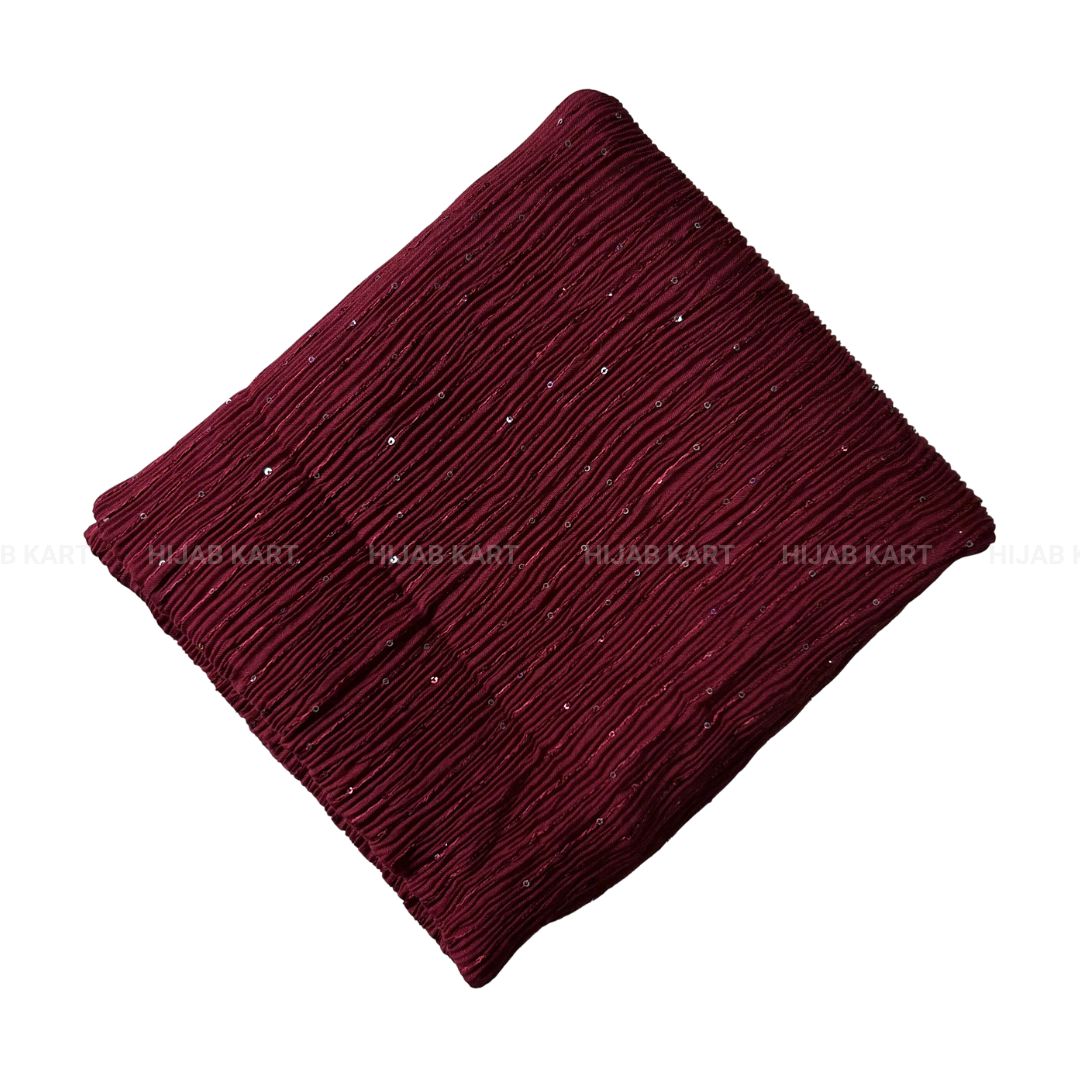 Maroon- Cotton Crushed Sequins Line Hijab