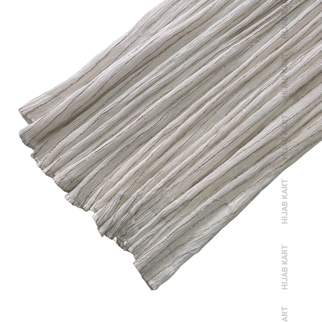 White- Cotton Crushed Sequins Line Hijab