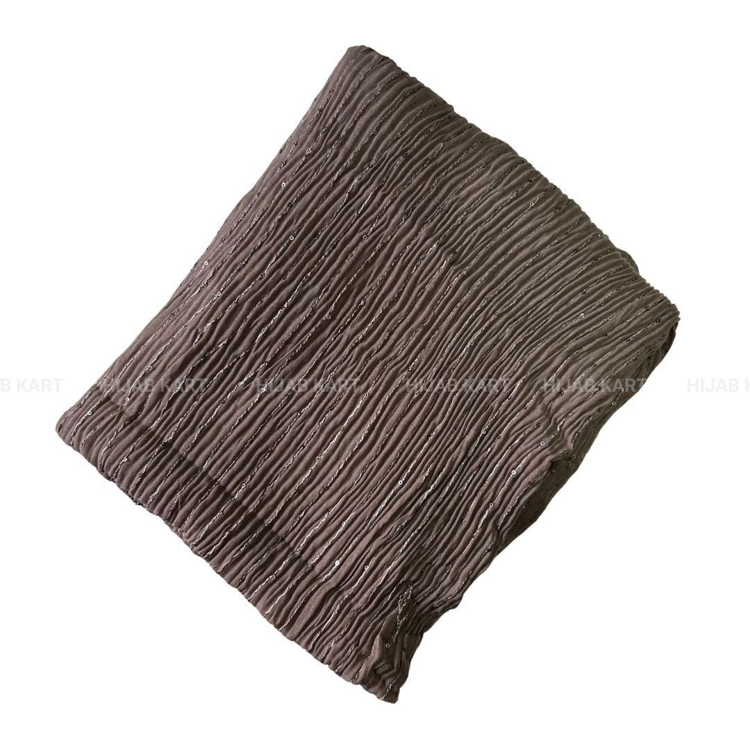 Coffee Brown- Cotton Crushed Sequins Line Hijab