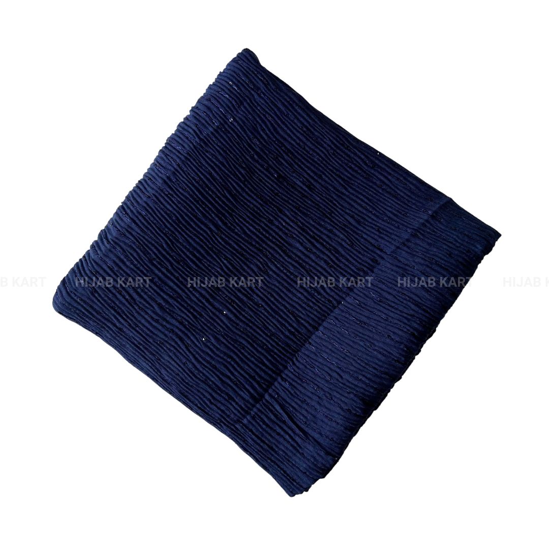 Navy Blue- Cotton Crushed Sequins Line Hijab