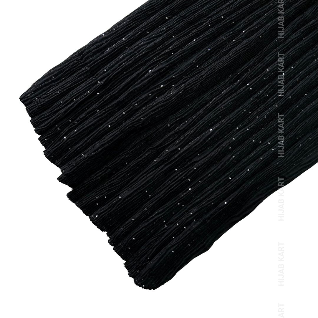 Rich Black- Cotton Crushed Sequins Line Hijab