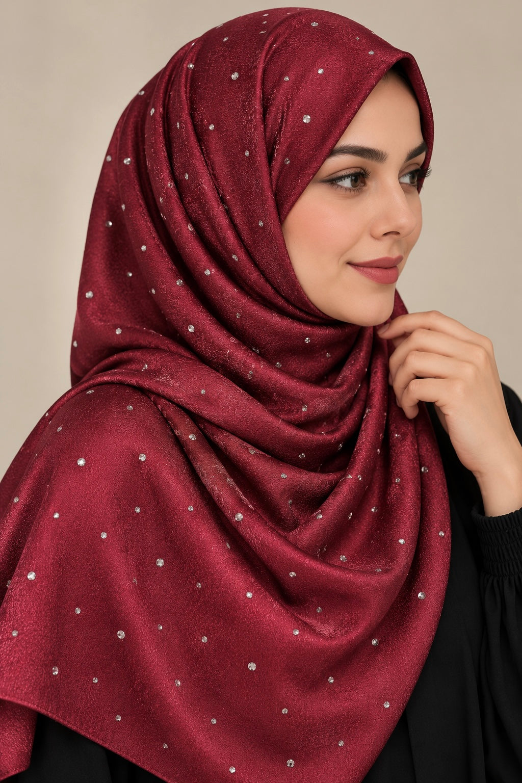 Maroon - Dewdrop Bubble Satin Stone Hijab