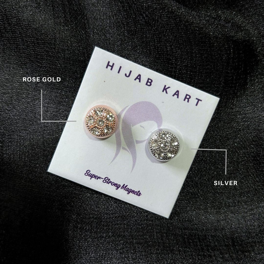 Diamond Studded Magnet Hijab Pin - Chrome Finish (Set of 2)