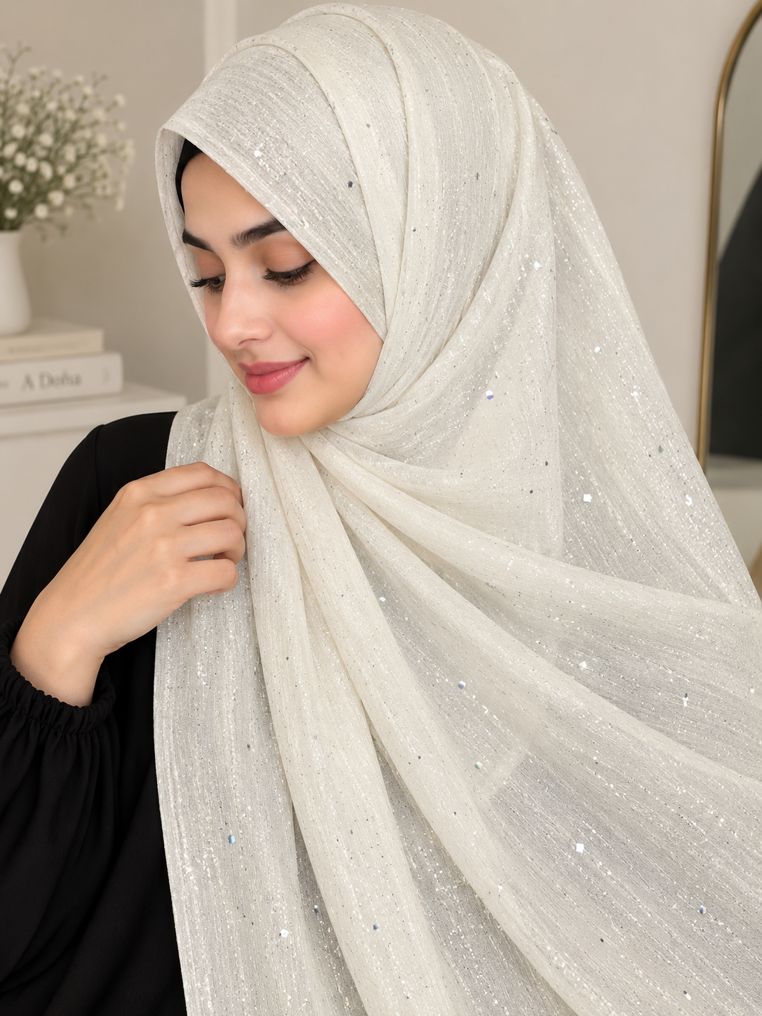 White - Flowy Organza Sparkle Hijab