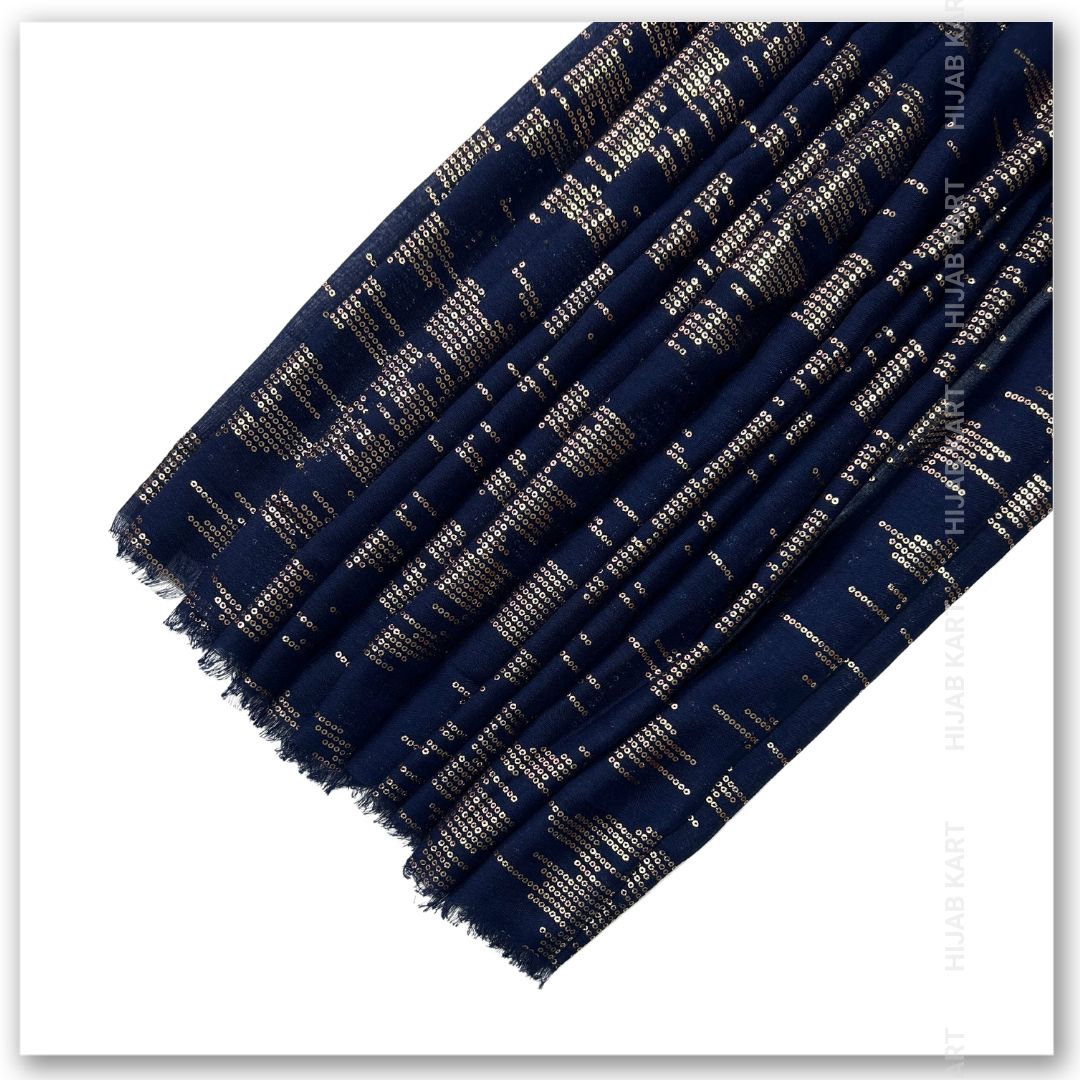 Foil Print Cotton Hijab | Cotton Hijab in Navy Blue Color | Summer Hijab