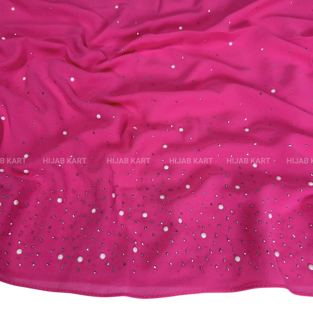 Fuchsia Pink- Luxe Pearl Drop Georgette Hijab