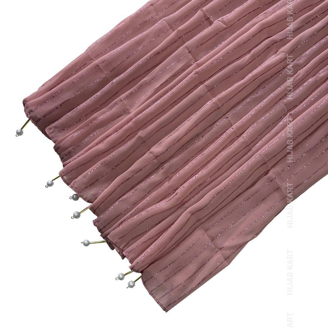 Pink- Georgette Glitter Line Pearl Hijab