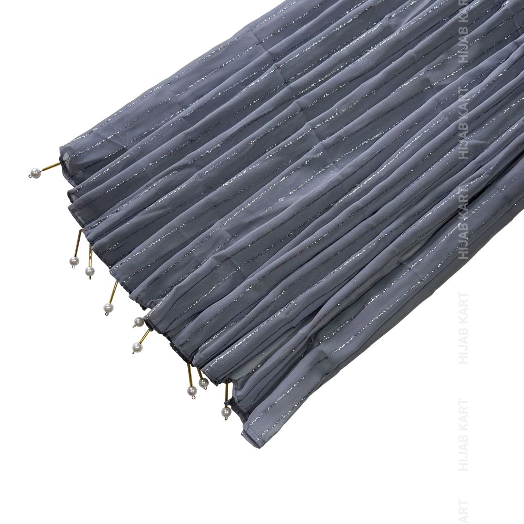 Bluish Grey- Georgette Glitter Line Pearl Hijab