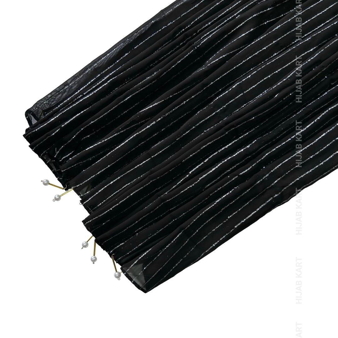 Rich Black- Georgette Glitter Line Pearl Hijab