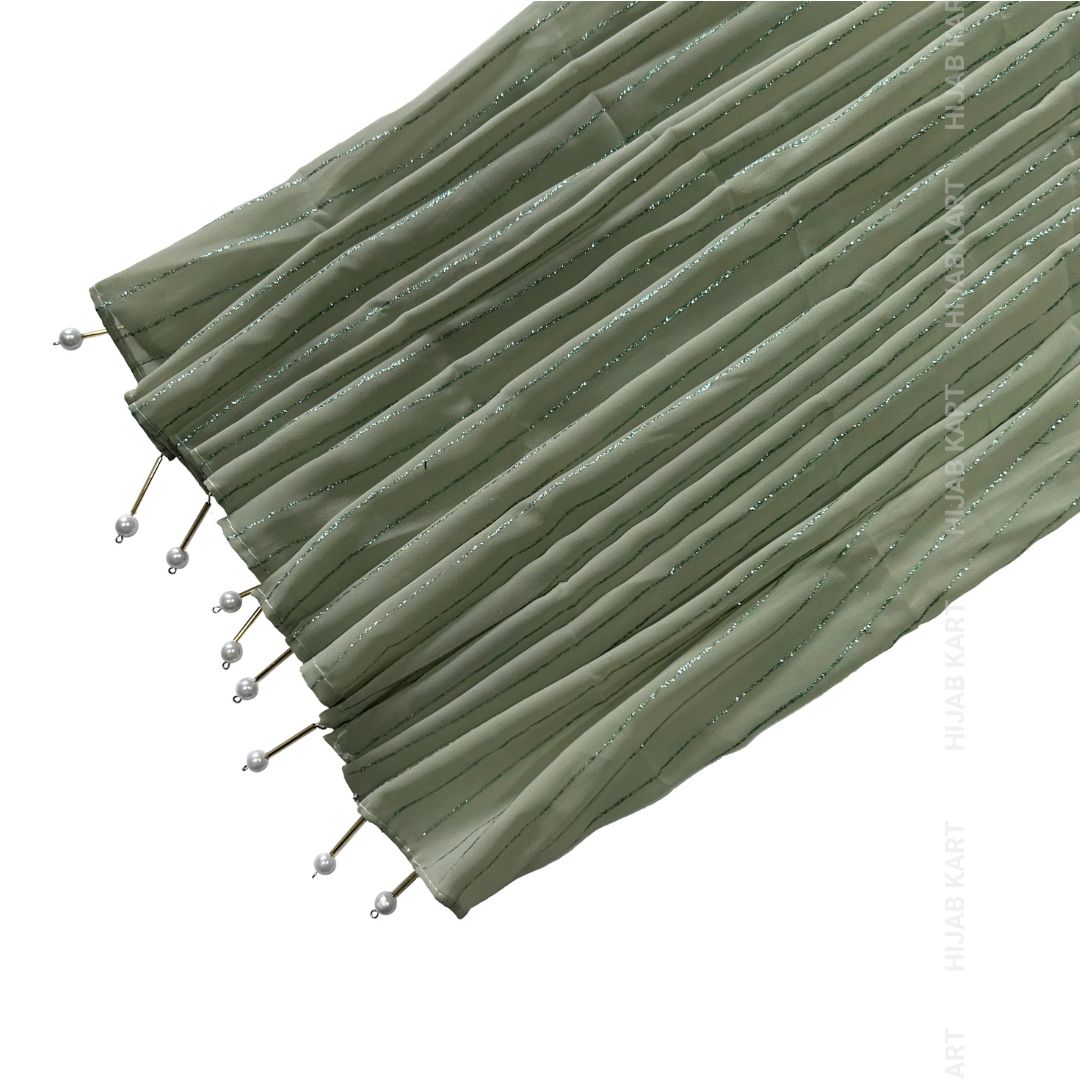 Pista Green- Georgette Glitter Line Pearl Hijab