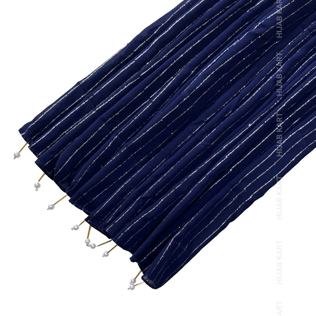 Navy Blue- Georgette Glitter Line Pearl Hijab