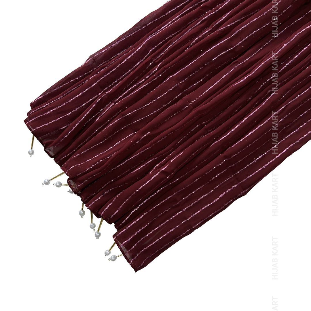 Maroon- Georgette Glitter Line Pearl Hijab