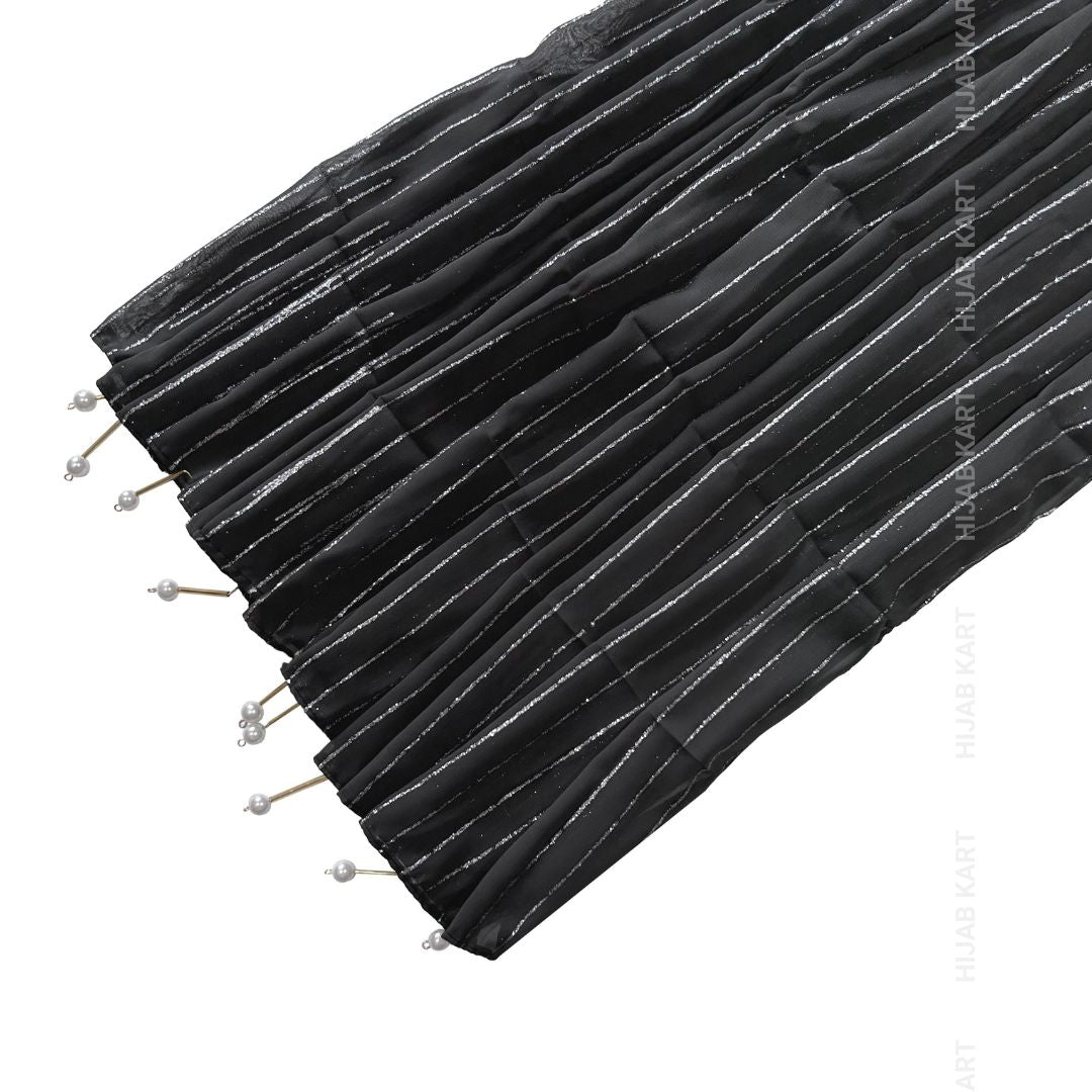 Dull Black- Georgette Glitter Line Pearl Hijab