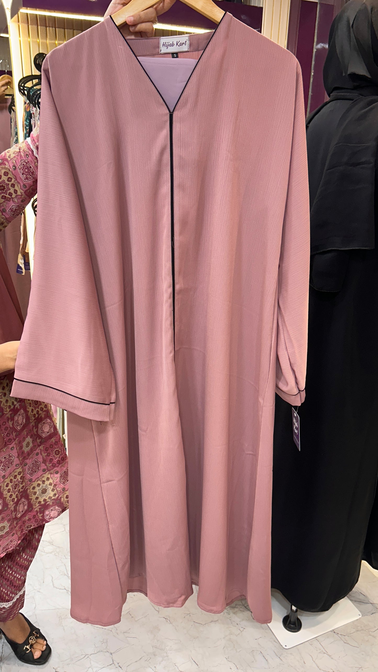Pink - Luxe Piping Crinkled Abaya| With Matching Hijab