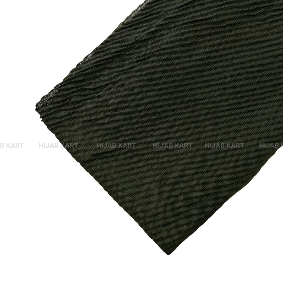 Dark Olive Green-Basketweave Cotton Pleated Hijab