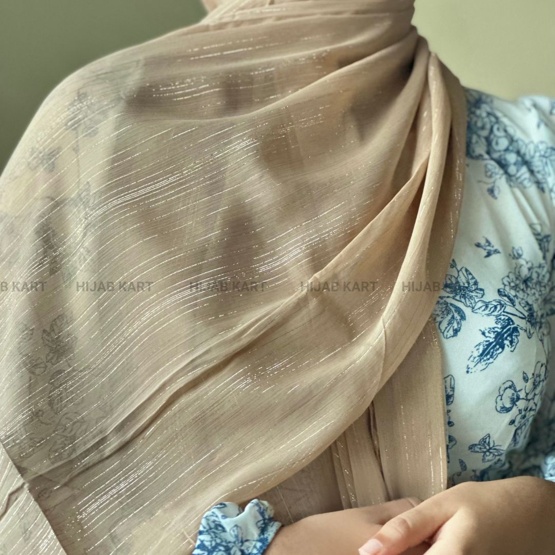 Georgette Shimmer Line Hijab- Light Brown