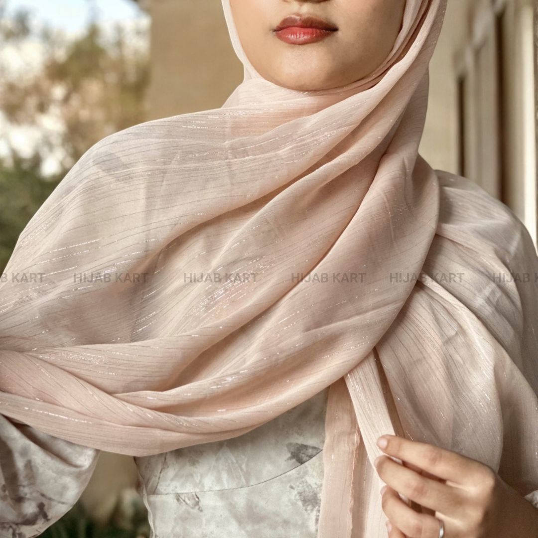 Georgette Shimmer Line Hijab- Peach