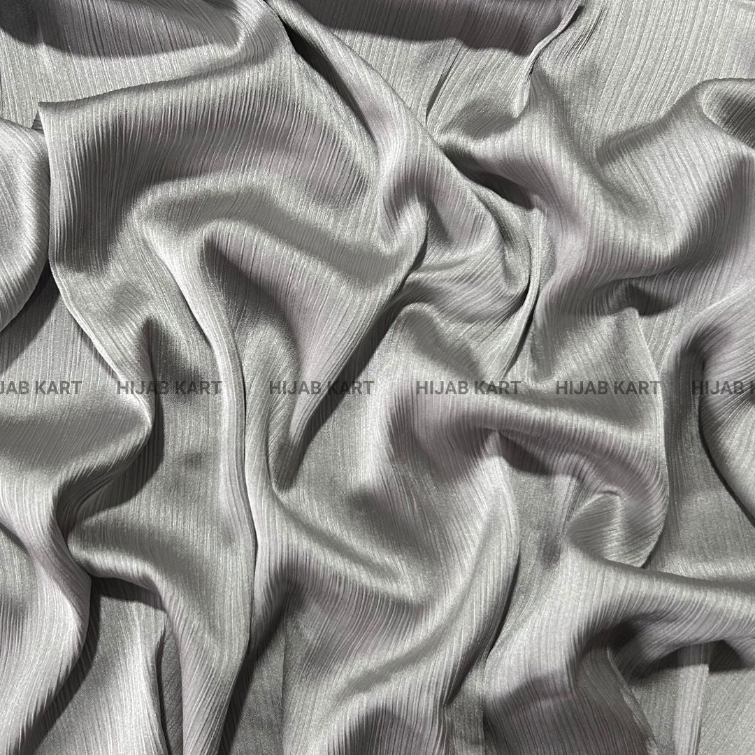 Textured Crepe Satin Hijab- Silver