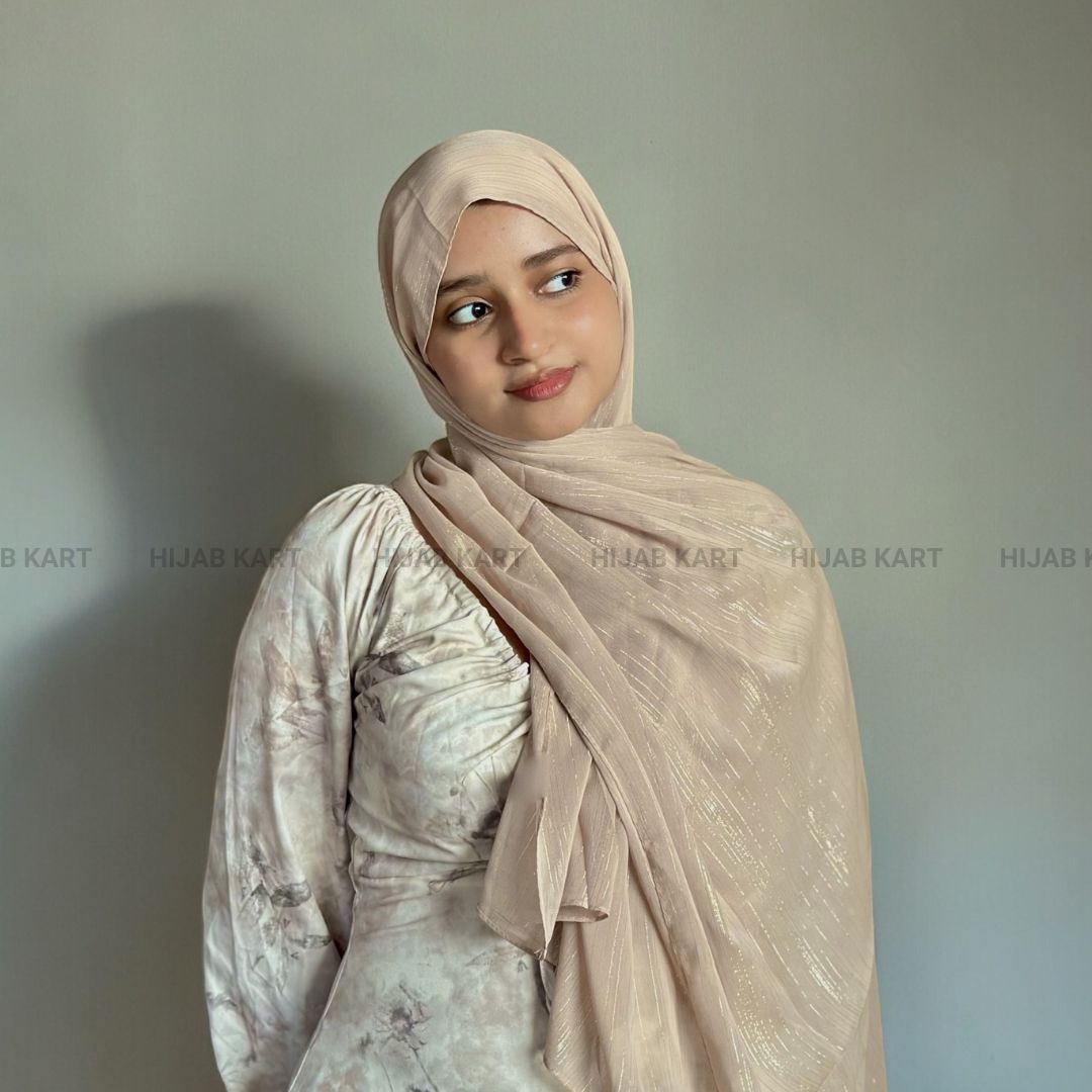 Georgette Shimmer Line Hijab- Light Coffee
