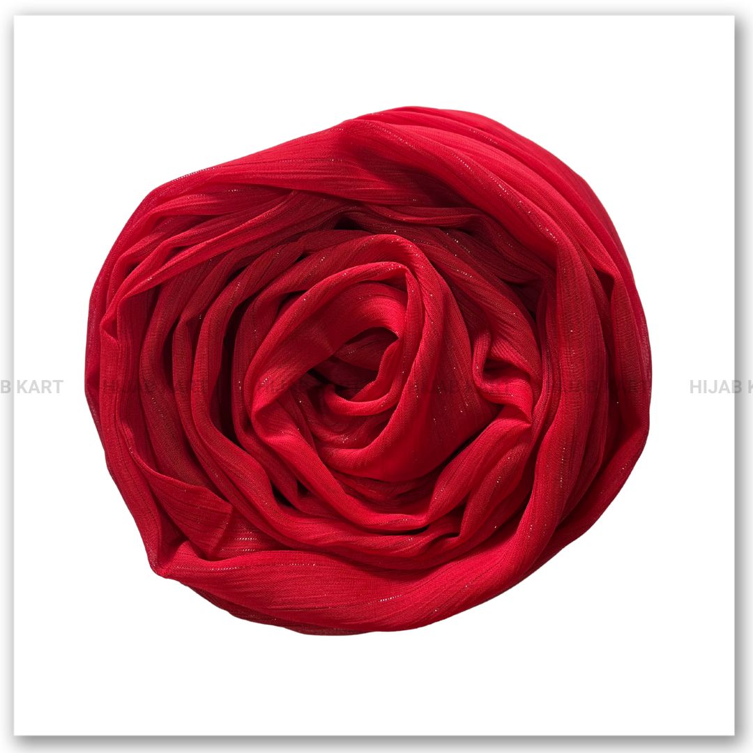 Georgette Shimmer Line Hijab- Crimson Red