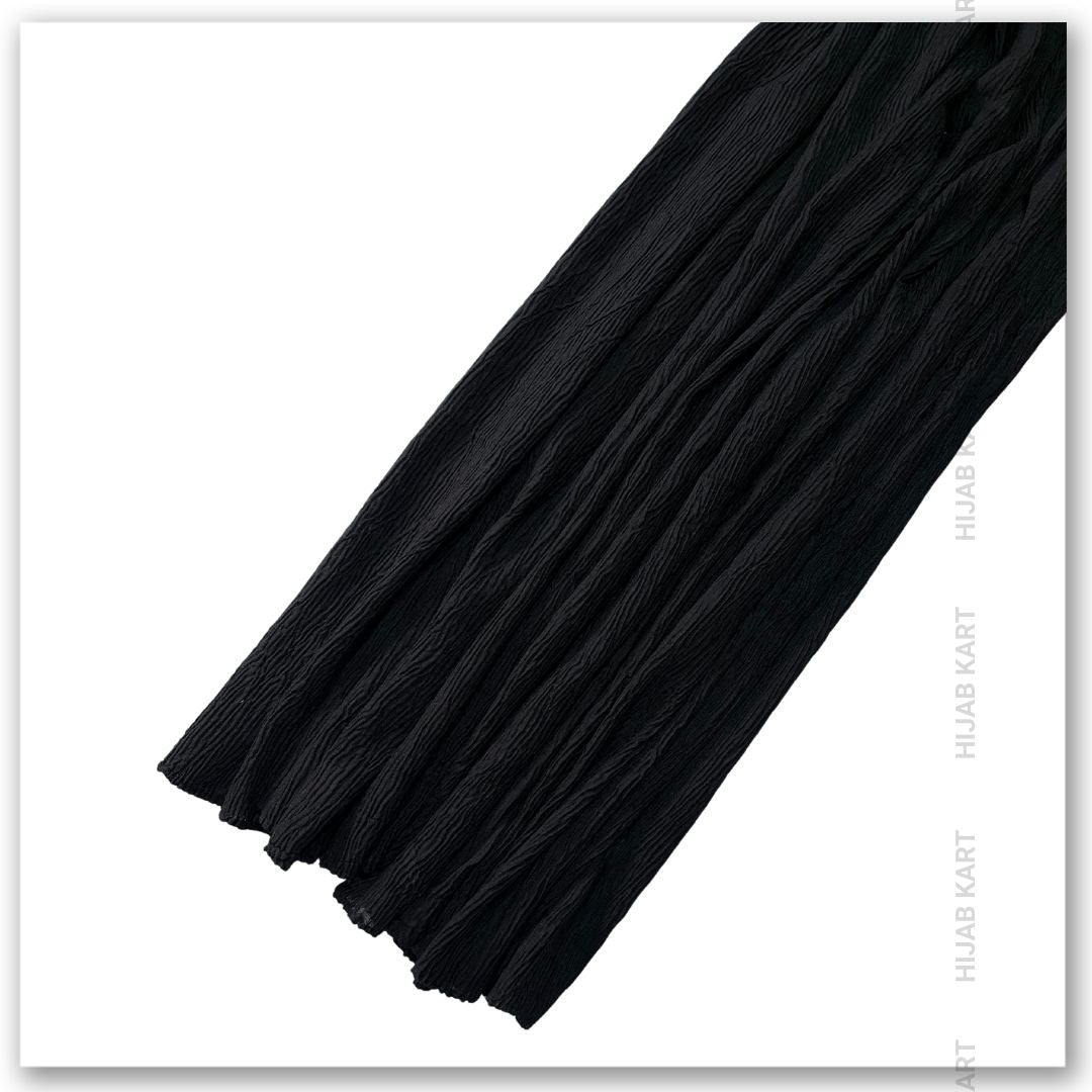 Cotton Crushed Hijab | Cotton Crinkled Hijab | Black Color Hijab