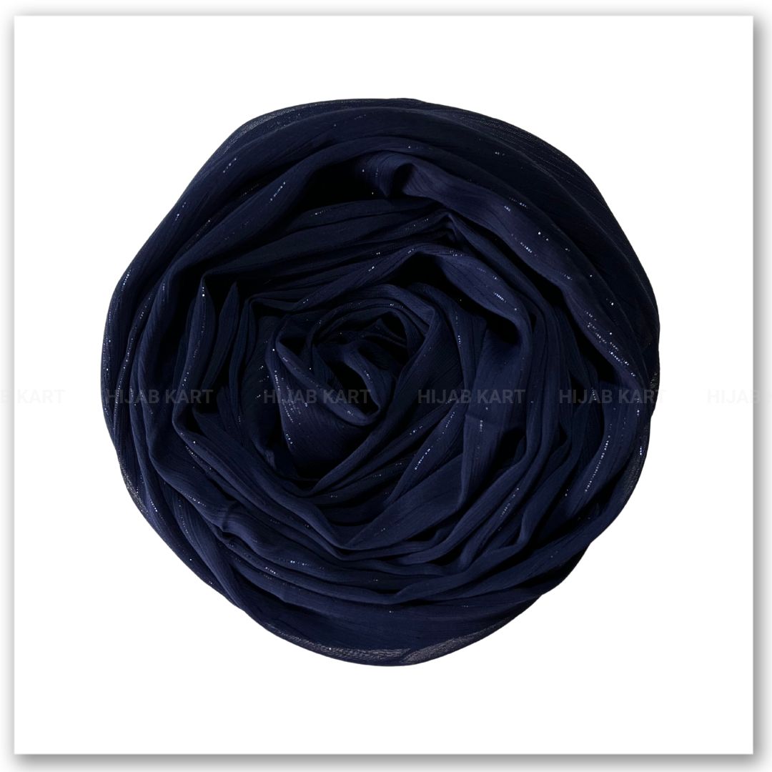 Georgette Shimmer Line Hijab- Navy Blue